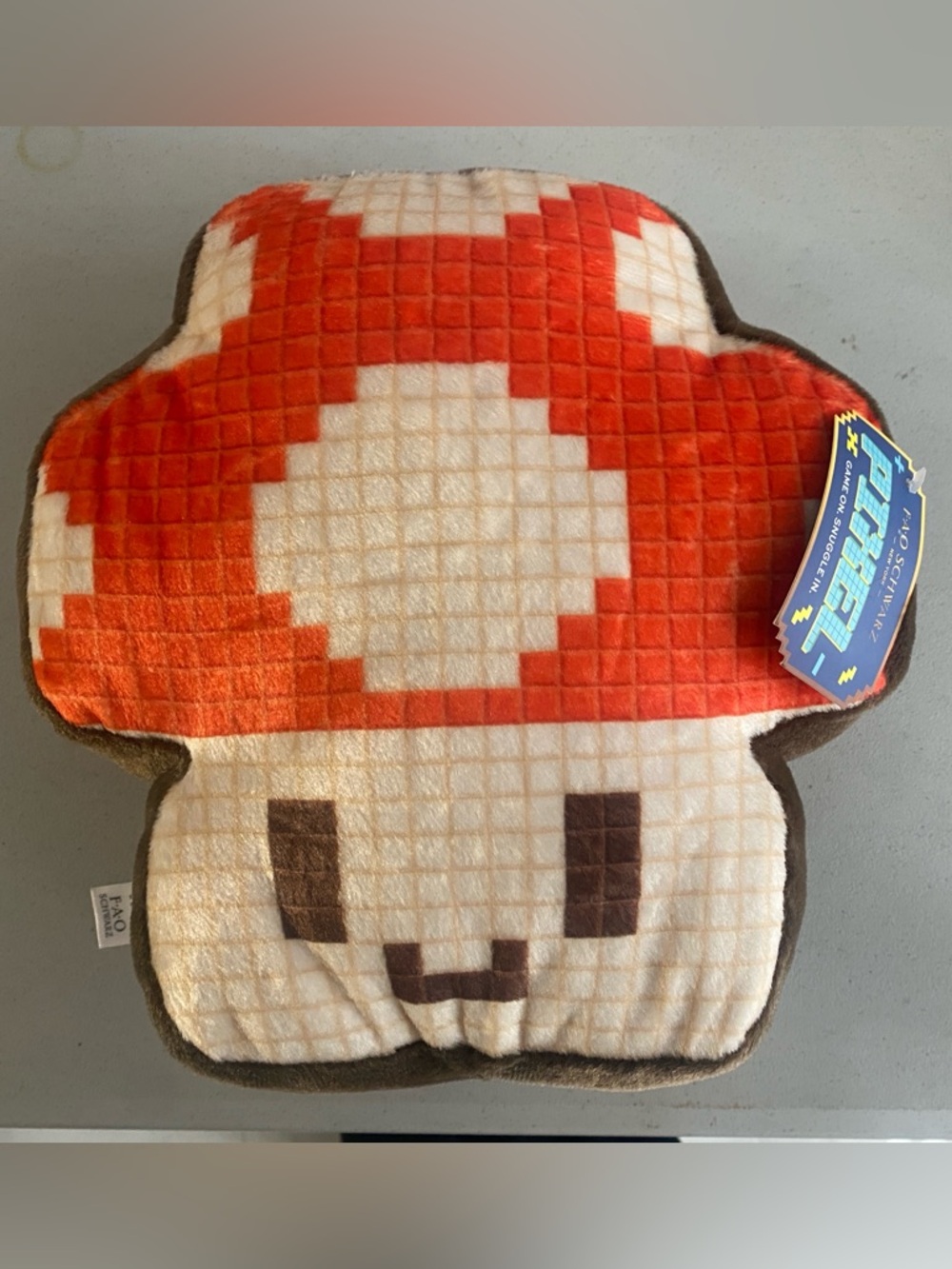 FAO Schwarz Blue Pixel Mushroom Game Pillow